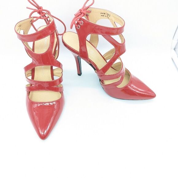 Red patent Chinese Laundry Women's Pointy Toe Ankle Strap Strappy Stiletto Heels - Picture 10 of 13